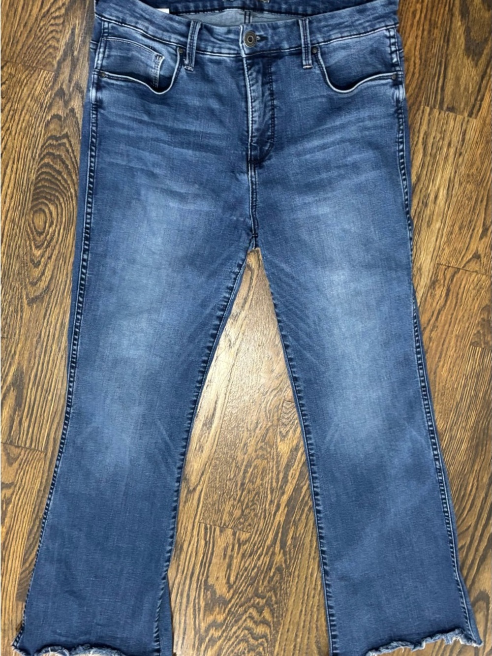 Whetherly Grant High‎ Rise Ankle Flare Stretch Denim Blue Jeans Raw Hem Size 12